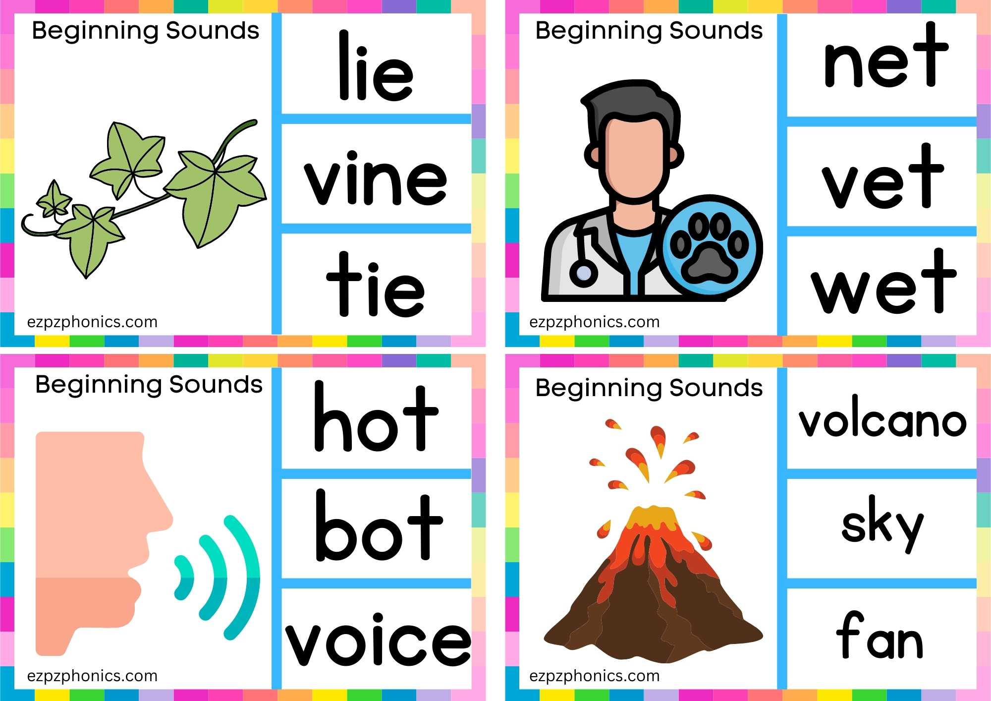 6 V Beginning Sound Clip Cards